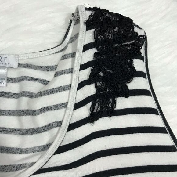 Tart Black White Striped Knit Tank Top Size large embellished lace - Picture 7 of 10